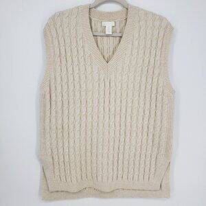 H&M Oversized Cable Knit Sweater Vest S Women's V Neck Sleeveless Beige Cream